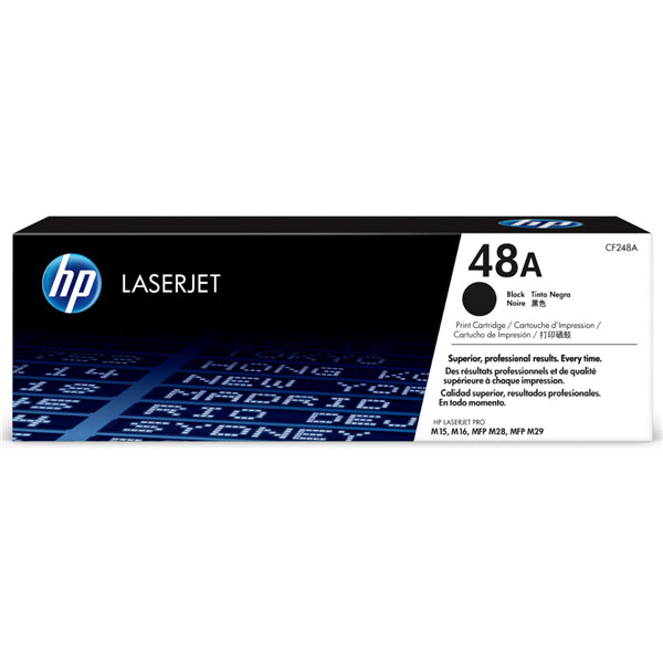 HP 48A Black Toner Cartridge for crisp, professional prints; yields up to 1,000 pages and compatible with LaserJet Pro M15w.