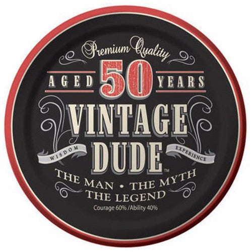 Vintage Dude 50th Birthday Luncheon Plates - Pack of 8