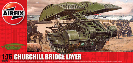 1:76 model of Churchill tank with SBG bridge, 129 pieces, ideal for building, play, and display, for ages 8+.