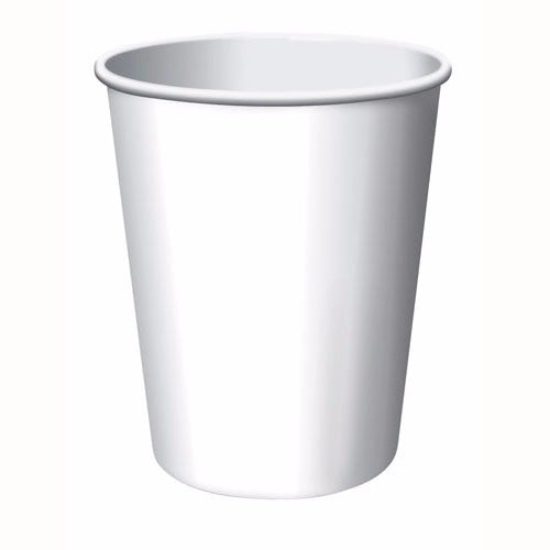 White paper cups, 266ml, pack of 24, ideal for hot and cold drinks at events, picnics, and everyday use.