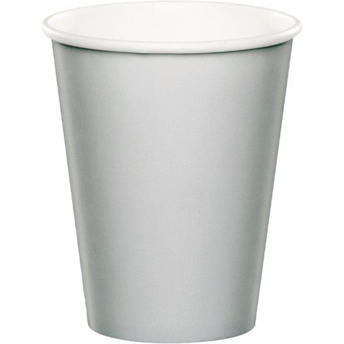 Elegant shimmering silver paper cups, 266ml, pack of 24; perfect for hot and cold drinks at any occasion.