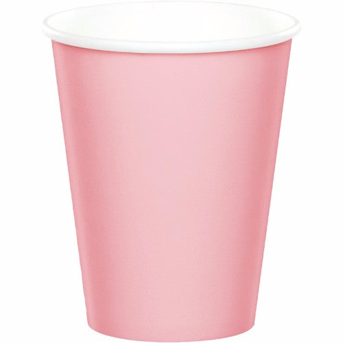 Classic pink disposable cups (266ml) in a pack of 24, perfect for hot/cold drinks at parties and special occasions.