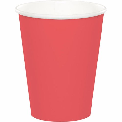 Vibrant coral paper cups, pack of 24, perfect for hot and cold drinks, eco-friendly and durable, ideal for any occasion.