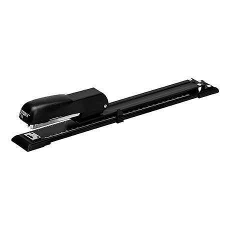 Long-arm stapler with 32cm reach, middle-stapling, pinning mode, and top-loading for quick staple replacement.