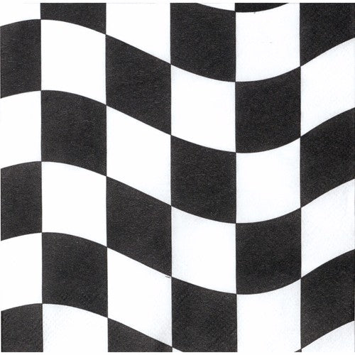 Black & White checkered disposable lunch napkins, pack of 18, 3-ply, stylish for casual and formal dining.