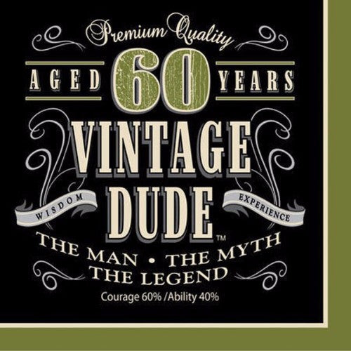 Vintage Dude 60th Birthday Luncheon Napkins - Pack of 16