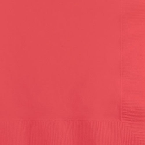 Vibrant coral 2-ply luncheon napkins, 33cm x 33cm, ideal for elegant dining or casual gatherings, pack of 50.