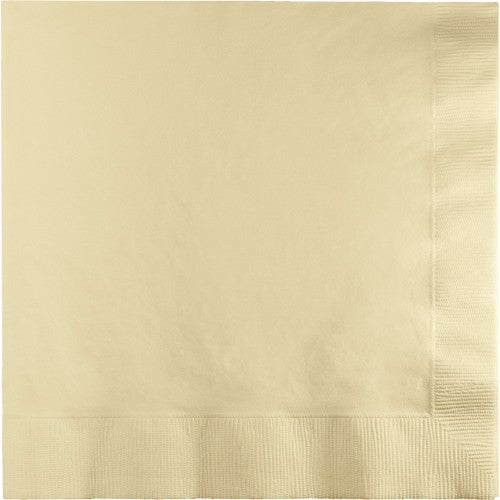 Ivory 2-ply luncheon napkins in a pack of 50, elegantly designed for any dining occasion, measuring 33cm x 33cm.