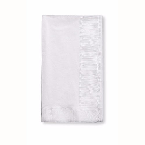 Elegant 2-ply white dinner napkins, 40cm x 40cm, folded 1/8 for easy use; perfect for formal events and everyday dining.