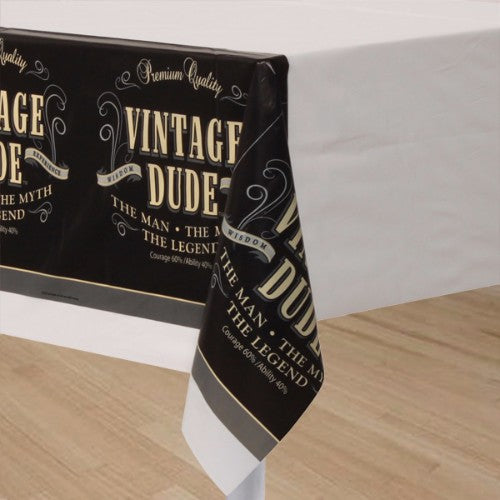 Vintage Dude Tablecover in plastic, 135cm x 270cm, featuring a charming vintage design for stylish party decor.