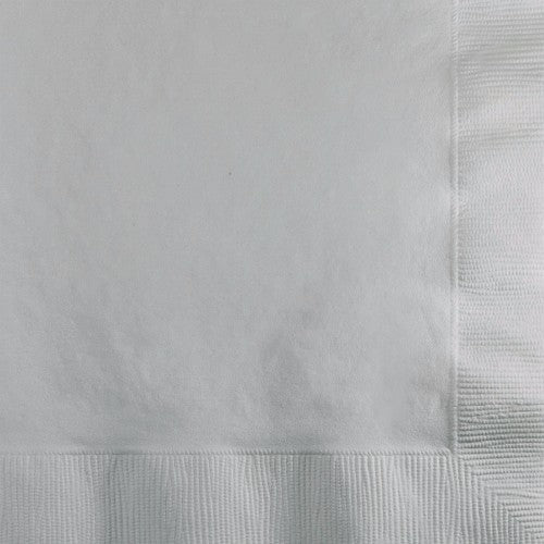 Elegant shimmering silver beverage napkins, 25cm x 25cm, pack of 50, perfect for upscale events and celebrations.