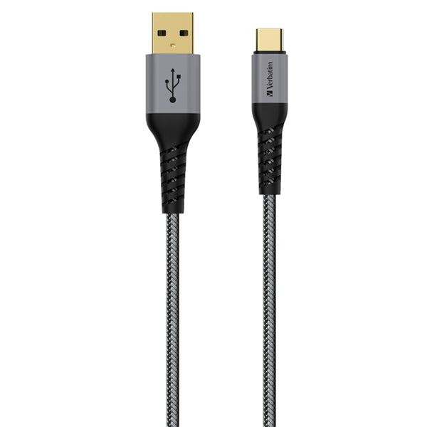 Verbatim Tough Max USB Type-C to Type A cable, 120cm grey, durable Kevlar construction, fast charging, and data transfer.