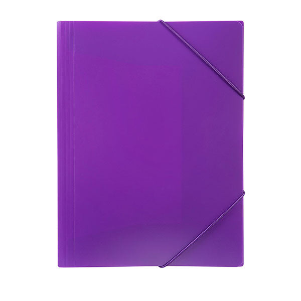 Marbig A4 Brights Purple Document Wallet with elastic straps and three internal flaps for organized, vibrant storage.