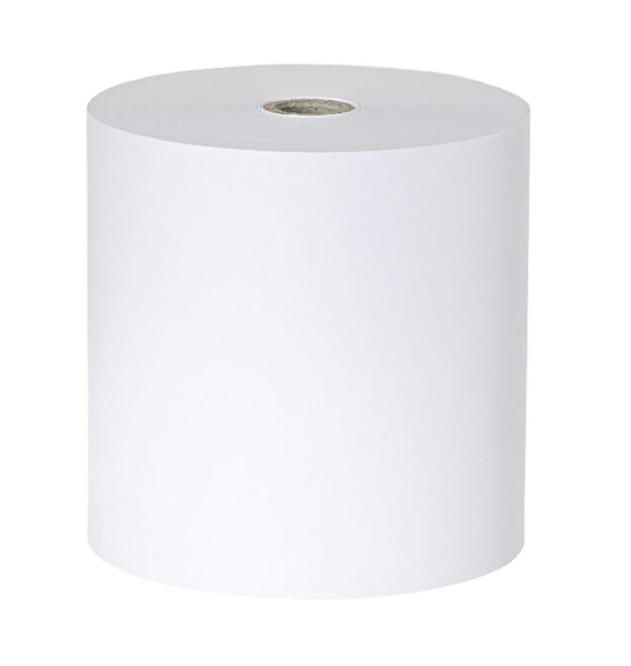 Box of 50 durable 76x76mm 3-Ply Bond Plain Paper Rolls, ideal for receipts and printing applications.