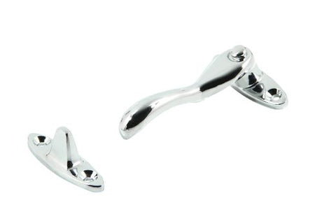 Wedge fastener in chrome-plated solid brass, ideal for casement windows, ensuring secure closure and elegance.