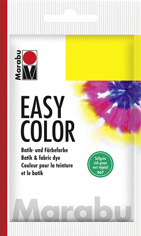 Vibrant MARABU EASY COLOUR 25g RICH GREEN dye for fabric, ideal for batik and hand dyeing on cotton, silk, and more.