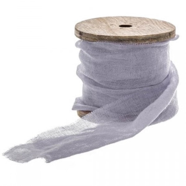 Faux silk ribbon in elegant blue with frayed edges, ideal for crafting, decorating, and DIY projects, 5m long and 80-90mm wide.