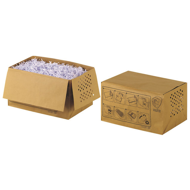 Recyclable shredder bags for Rexel Auto+100X/M, 26L capacity, self-sealing for easy waste disposal and eco-friendly recycling.