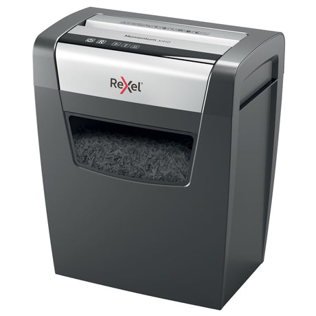 Rexel Momentum X410 Cross Shredder, designed for efficient, jam-free shredding of sensitive documents into confetti-sized pieces.