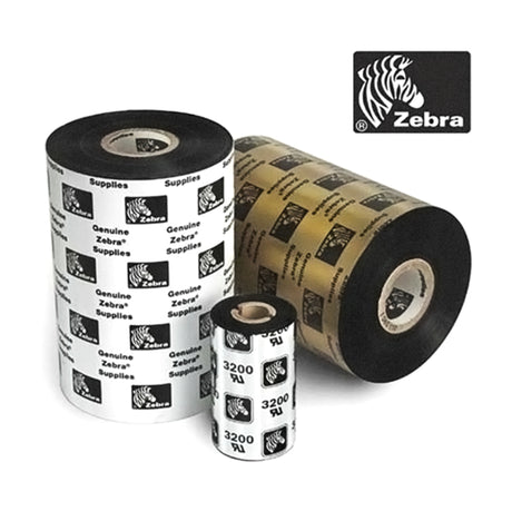 Zebra 110mm x 74m wax/resin ribbon for glossy labels, ensuring vibrant, durable prints for shipping, tags, and barcodes.