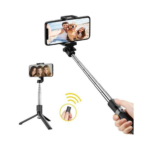 Sansai Wireless Selfie Stick with remote, adjustable angles, and stable design for selfies, group photos, and videos on-the-go.