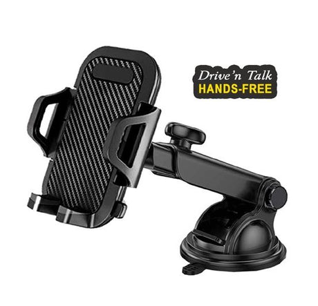 Sansai Hands-free Car Phone Mount securely holds smartphones, features adjustable arm, 360° rotation, and one-hand operation.