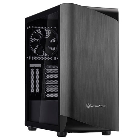 Sleek black mid-tower case with tempered glass side panel, optimal cooling, and support for multiple motherboard sizes and drives.