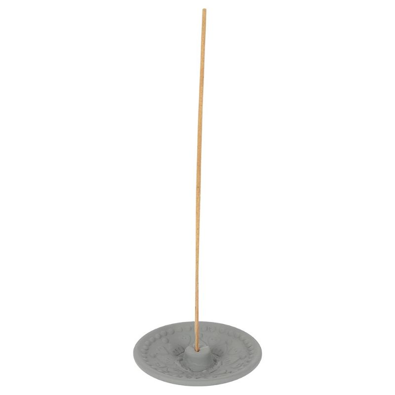 Terracotta Mandala Incense Plate with intricate grey design, perfect for meditation and adding beauty to any space.