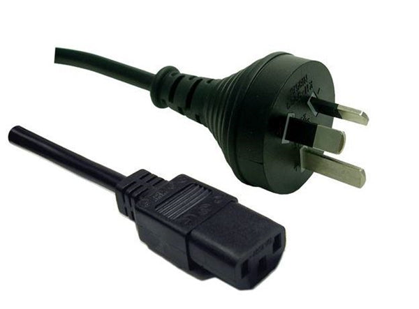 Power cord with 1.8m length, 10A/250V rating, black color, IEC female to 3 pin male plug, SAA approved for safety.