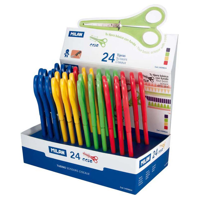 Milan 147mm school scissors in a pack of 24, designed for safety and precision for classroom and craft use.