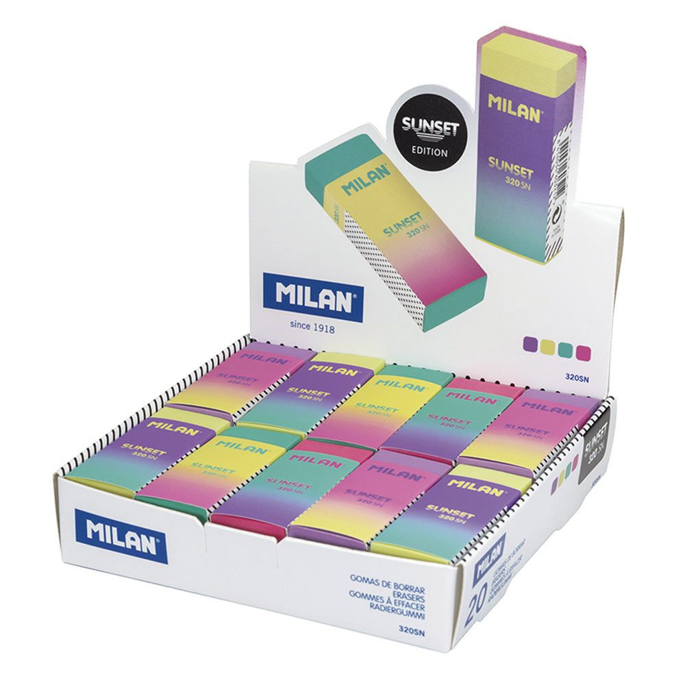 Vibrant set of 20 colored erasers, individually wrapped, perfect for clean and precise pencil stroke removal.