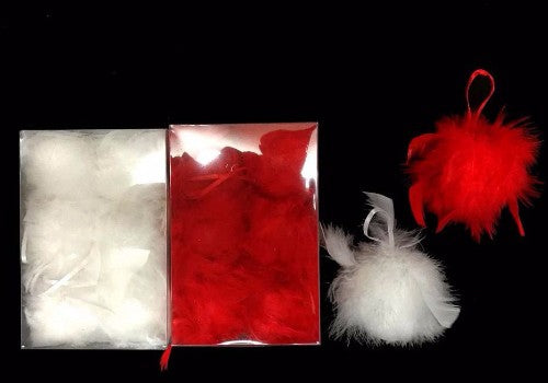 Set of 6 elegant white hanging feather balls, perfect for sophisticated event decorations and home decor.