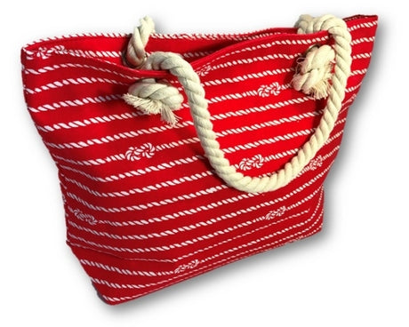 Stylish Red Knots Tote Bag, versatile for beach, travel, or daily errands; features spacious main and inner zipped pockets.