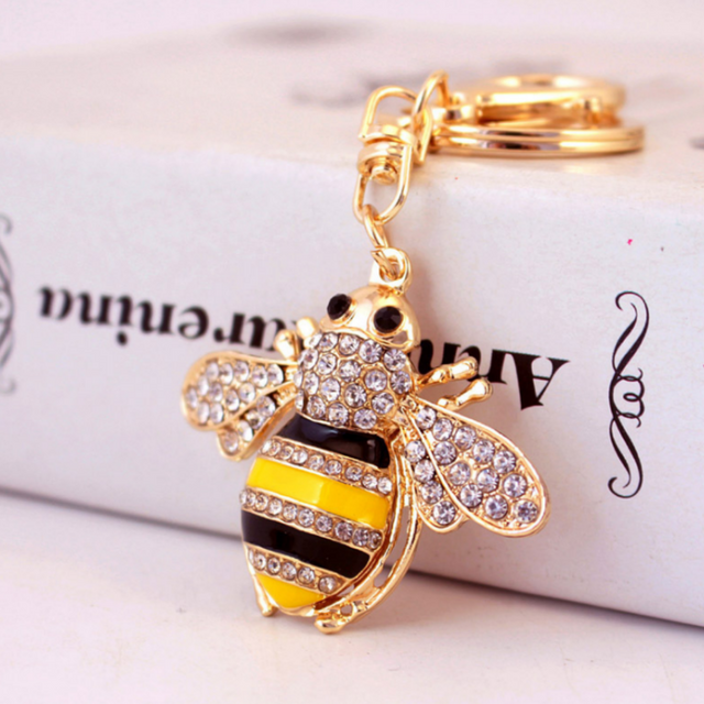 Diamante key ring featuring a charming bee design, adorned with sparkling crystals, perfect for stylish key organization.