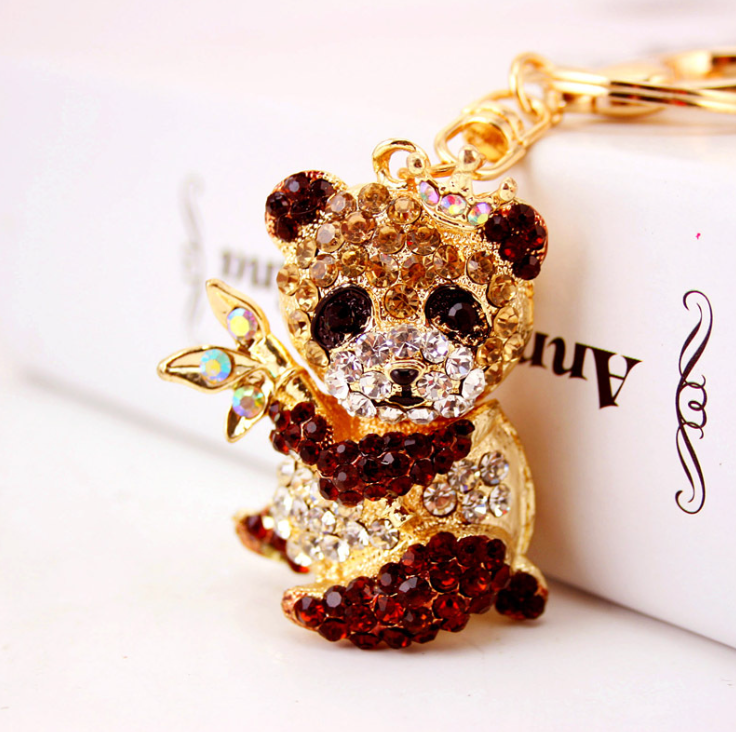Sparkling diamante panda key ring, 10x4.5x1cm, stylish accessory for animal lovers and keychain collectors.
