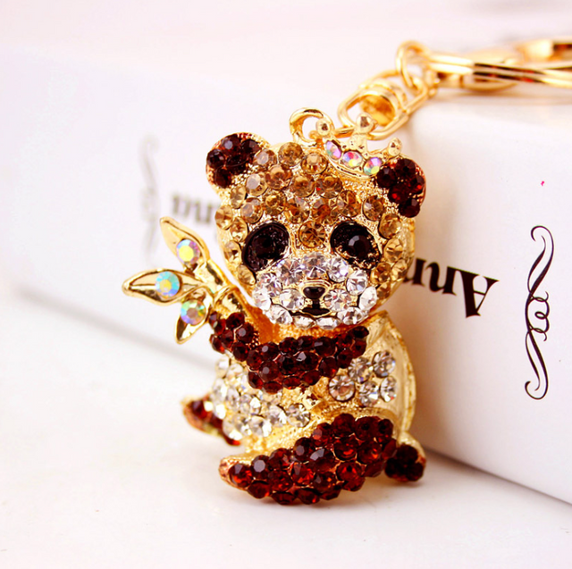 Sparkling diamante panda key ring, 10x4.5x1cm, stylish accessory for animal lovers and keychain collectors.