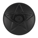 Black pentagram terracotta incense plate, 9cm, ideal for altars and meditation spaces, featuring a mystical design.