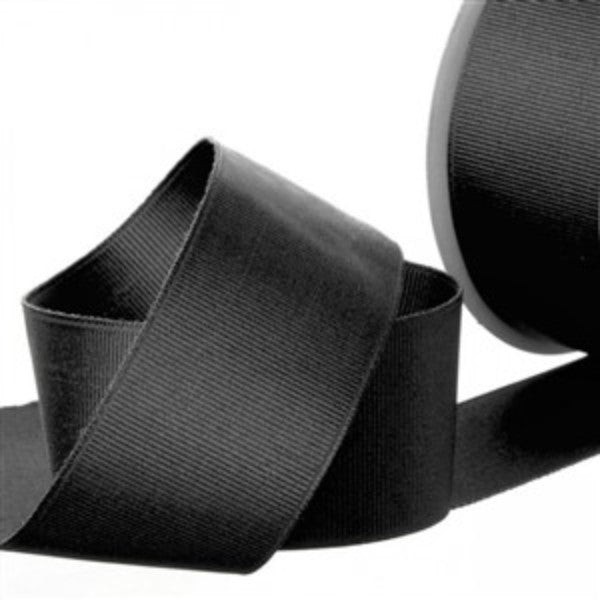 Plain black grosgrain ribbon, 38mm wide and 20m long, perfect for gift wrapping, crafting, and elegant decorative projects.