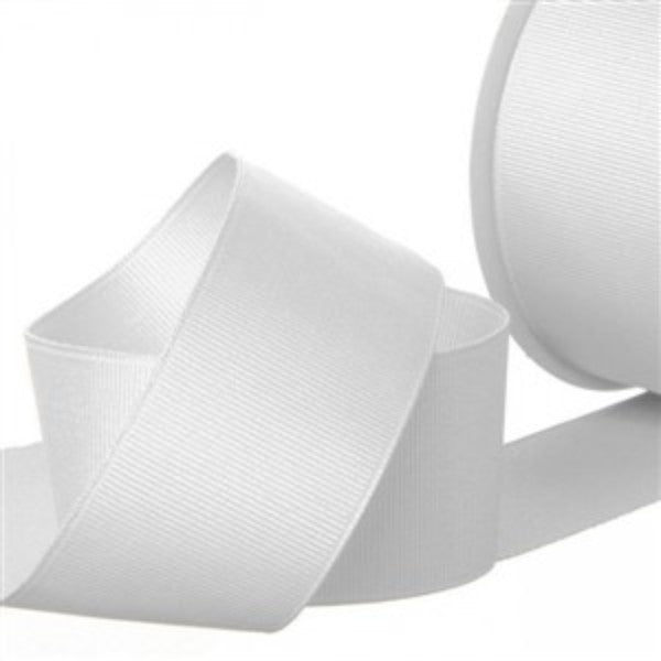 Plain white grosgrain ribbon, 38mm wide and 20m long, perfect for elegant gift wrapping and versatile crafting projects.