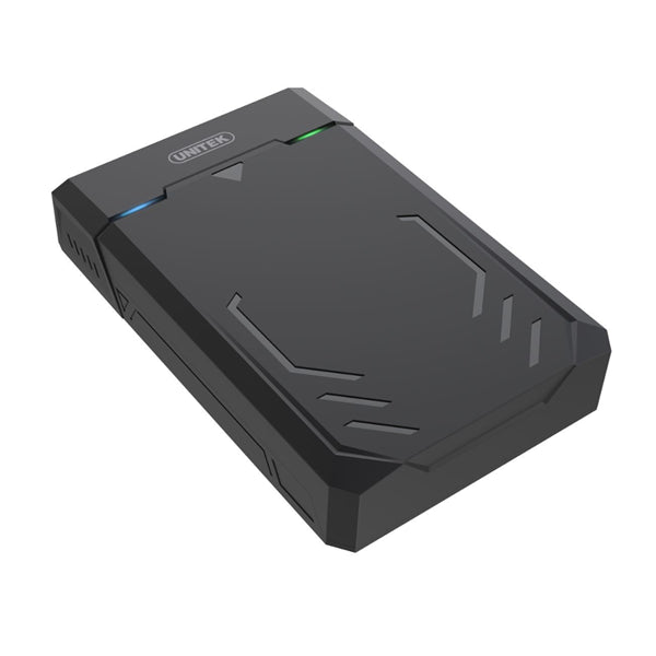 Unitek SATA USB 3.0 HDD enclosure for 2.5"/3.5" drives, 5Gbps speeds, e-sports design, LED status light, energy-efficient.