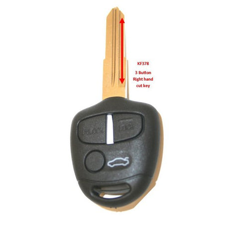 Mitsubishi 3-button key shell replacement, durable design for lock, unlock, and trunk access.