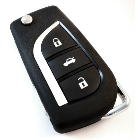 Complete 3-button remote for Toyota, designed for easy keyless entry and vehicle access; perfect replacement for damaged fobs.