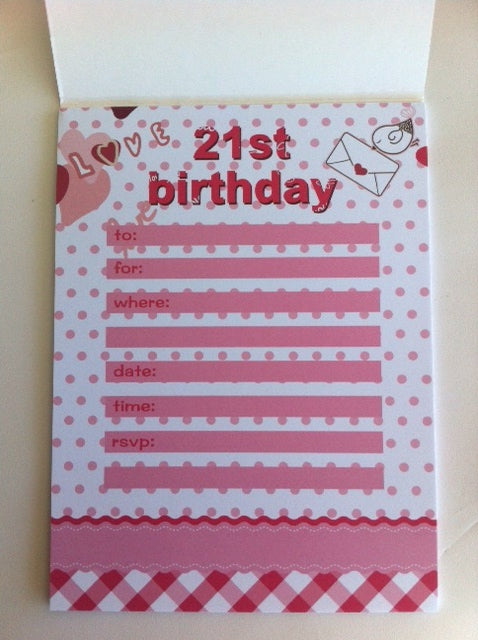 Elegant pink 21st birthday party invitations on 20 sheets, perfect for sharing celebration details with guests.