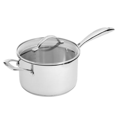 Scanpan STS Saucepan 20cm, 3.5L stainless steel, with cool handle and glass lid, perfect for even cooking and easy cleanup.