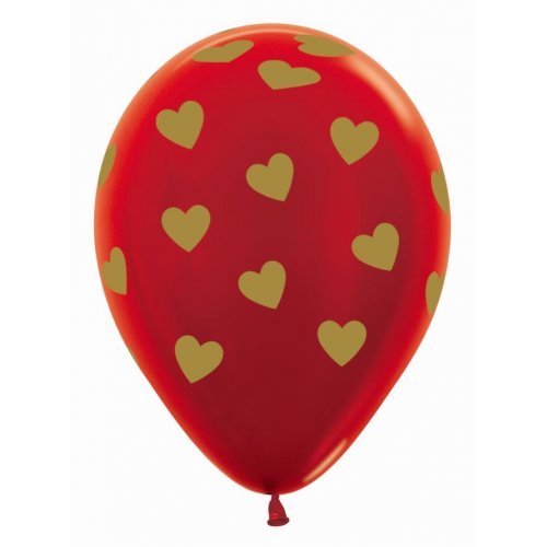 Classic Hearts On Metallic Red Latex Balloons Sempertex - 30cm  - Pack of (12)
