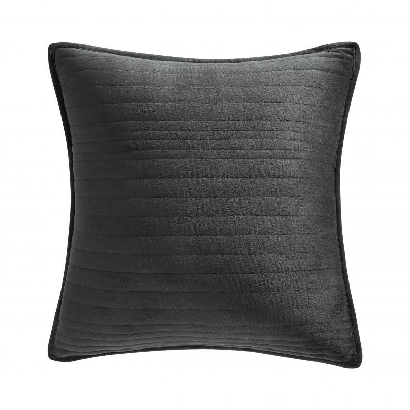 Square slate velvet cushion with intricate embroidery and zip closure for elegant home decor, size 45 x 45cm.