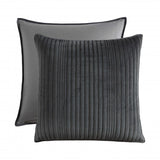 Slate velvet European pillowcase with irregular stripes, decorative stitching, and velvet-bound edges for luxurious bedding.