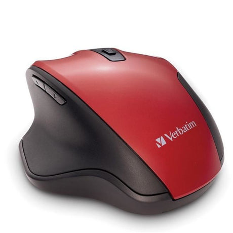 Silent ergonomic wireless red mouse with Blue LED, adjustable DPI, and thumb support for comfortable, quiet navigation.