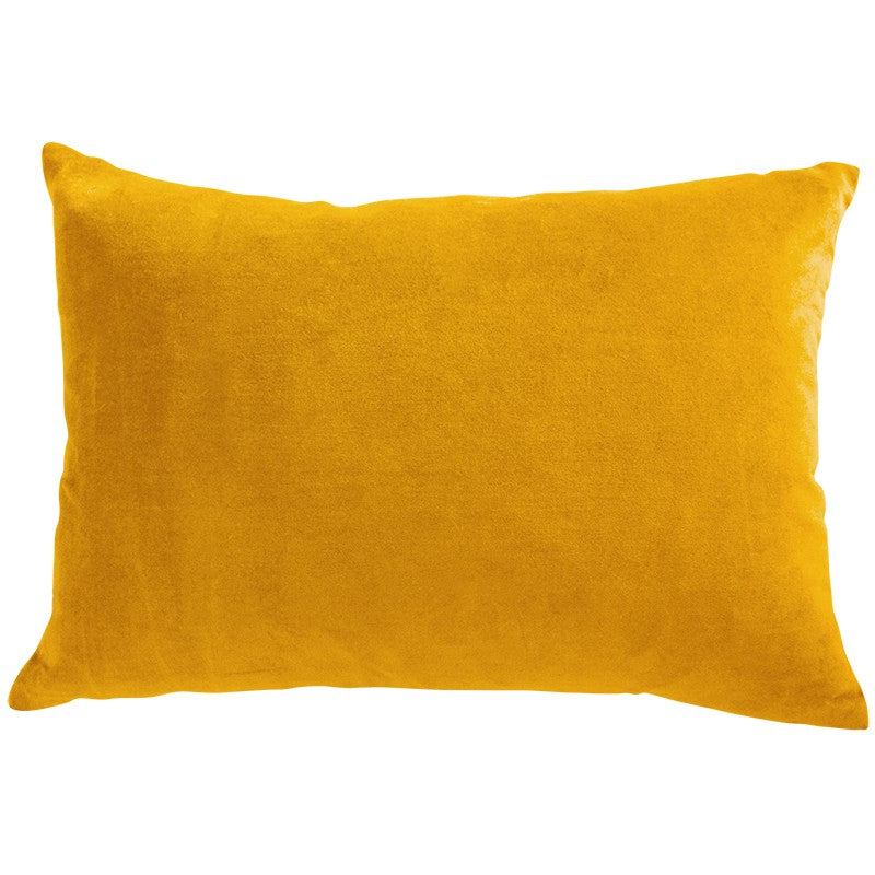 Luxurious gold cushion in velvet and linen blend, measuring 35x50cm, perfect for elegant home decor accents.