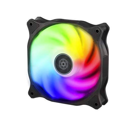 120mm Silverstone ARGB fan with black frame, RGB lighting, PWM control, and low noise for effective PC cooling.